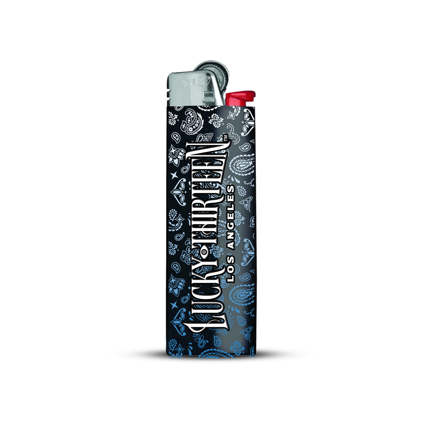 Lucky Thirteen Los Angeles - BIC Lighter - Blue & White Paisley