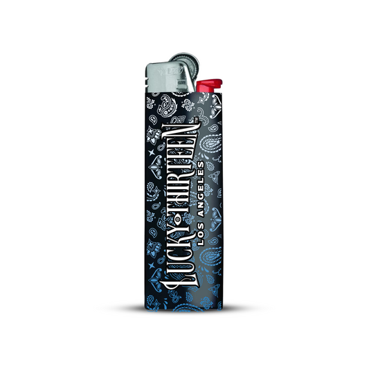 Lucky Thirteen Los Angeles - BIC Lighter - Blue & White Paisley